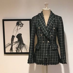 Rachel Zoe green / black tweed blazer size XS